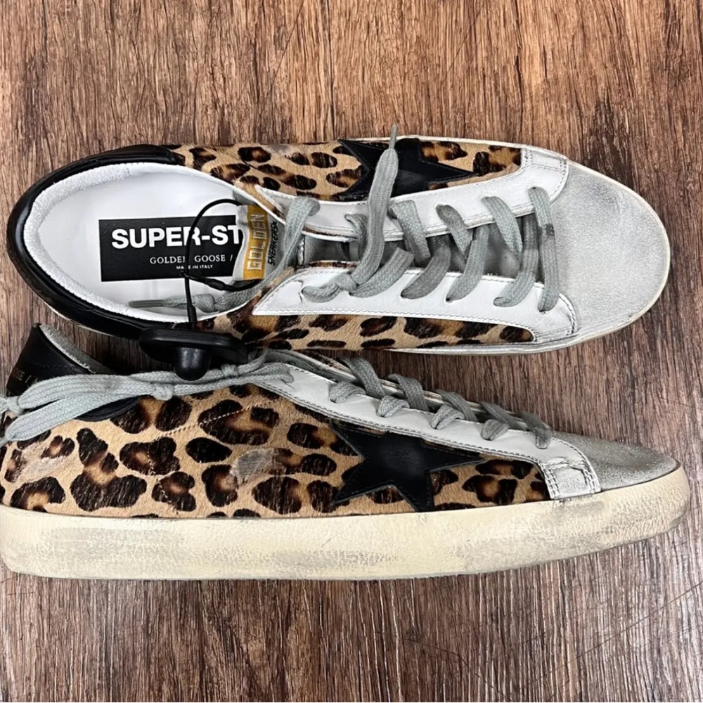 NEW GOLDEN GOOSE leopard fur calf hair SUPERSTAR Sneakers Sz 41 US 10